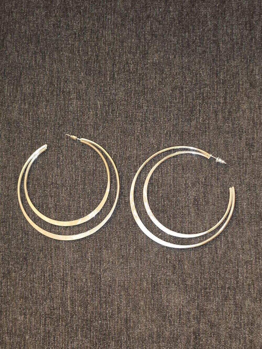 Silver Tone Double Hoop Earrings - Women Jewelry
